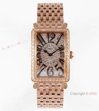 Swiss Replica Franck Muller Long Island Iced Out Watch Rose Gold 26mm